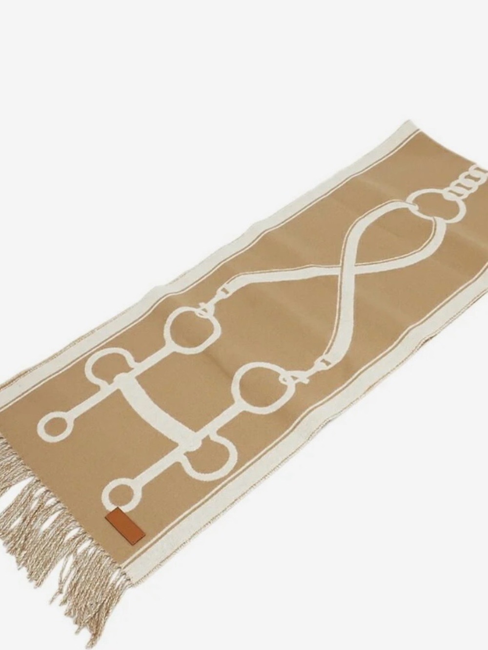Brand New Hermes Beige and Cream Equestrian Logo Wool Scarf - Picture 4 of 9